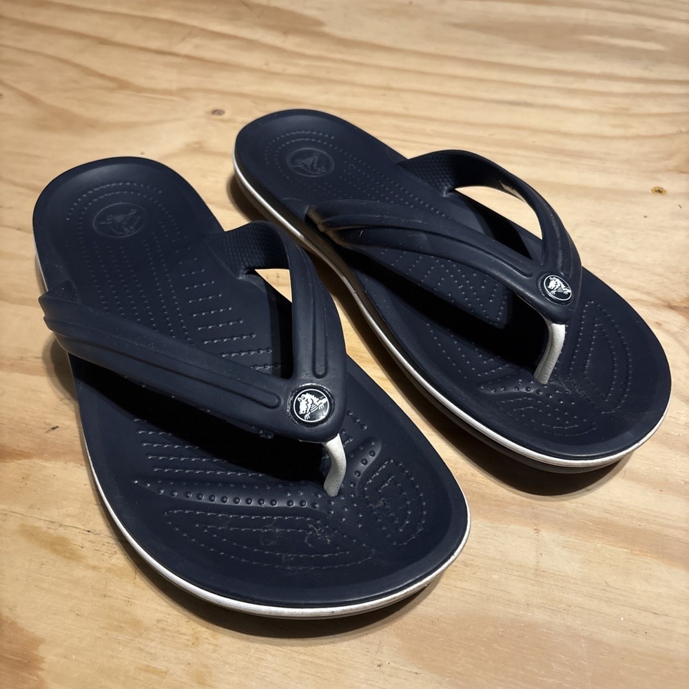 Crocs Flip Flops Navy Blue/White Men's 10 Womens 12 New Without Tags